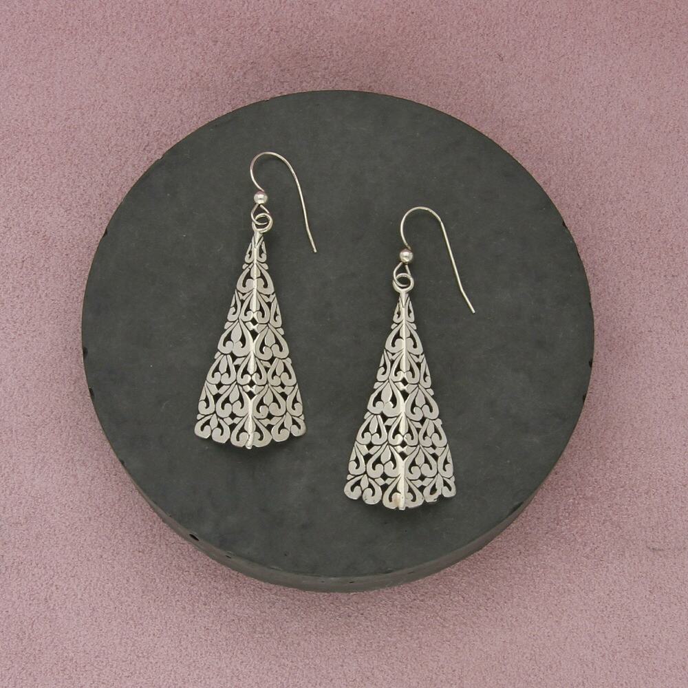 sterling silver vintage scroll cut-out drop dangle earrings